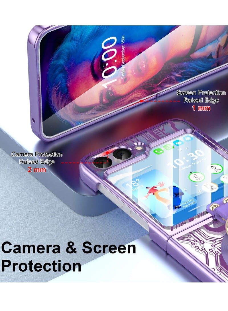 Y&D Anti-Fall Shockproof Protective Phone Cover Case, Designed for Samsung Galaxy Z Flip 5 Case Clear with Ring, Compatible G 2023 (Purple) - Image 3