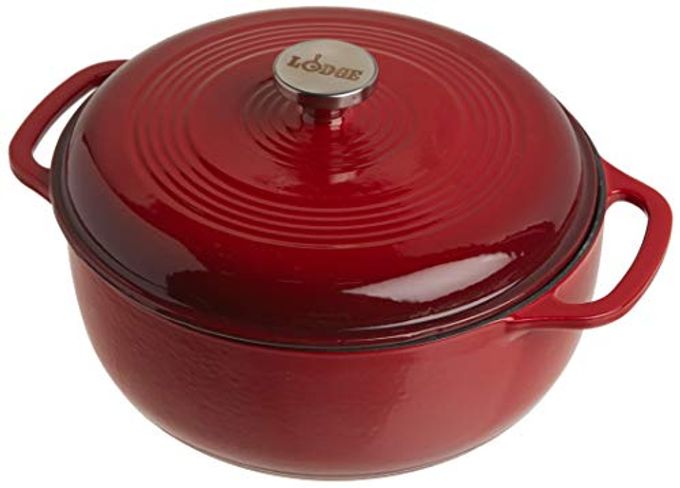 6 QUART ENAMELED CAST IRON DUTCH OVEN WITH LID DUAL HANDLES OVEN SAFE UP TO 500 F OR ON STOVETOP USE TO MARINATE COOK BAKE REFRIGERATE AND SERVE ISLAND SPICE RED