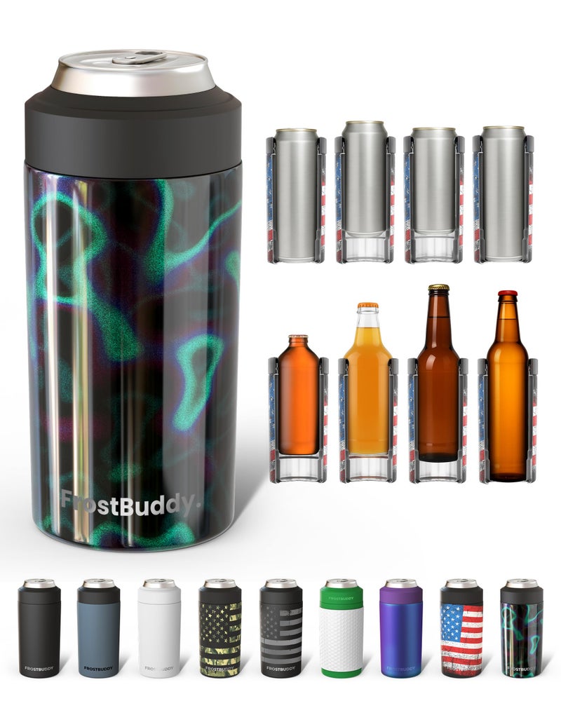 Frost Buddy Universal Buddy Can Cooler - Fits All - For Regular 12 & 16 oz or Slim-Size Bottles - Insulated Double-Walled Stainless Steel (Lights) - Image 1