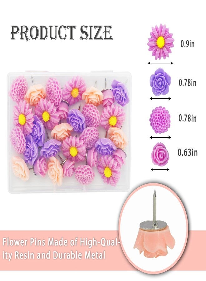 Vukasi 30Pcs Decorative Push Pins Flower Thumb Tacks for Cork Board, Cute Rose Pushpins for Bulletin Board Photo Wall Office Cubicle Decor Accessories… - Image 3