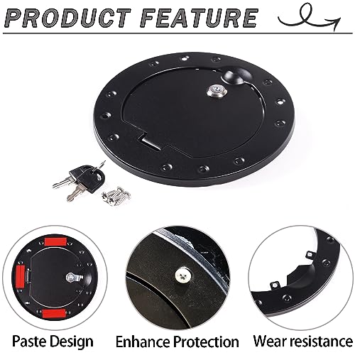 Lcojicep Fuel tank cap replacement anti-theft lock cap Compatible with Hummer H3 2005-2009 ，Locking Gas Cap Cover, Fuel Tank Door with Lock，Car Fuel Tank Gas Filler Cap Cover Trim Accessories (Black A) - Image 4