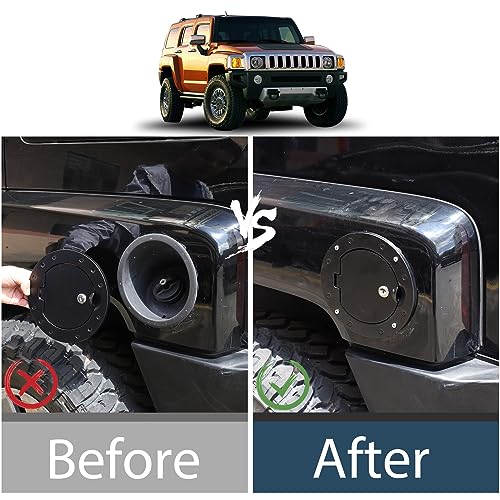 Lcojicep Fuel tank cap replacement anti-theft lock cap Compatible with Hummer H3 2005-2009 ，Locking Gas Cap Cover, Fuel Tank Door with Lock，Car Fuel Tank Gas Filler Cap Cover Trim Accessories (Black A) - Image 2