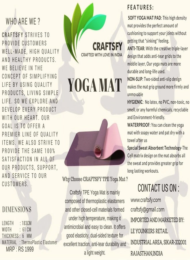 CRAFTSFY TPE Yoga Mat with Carrying Bag and Strap -Dual Layer-Reversible Fitness Mats for Men and Women (Purple and Pink, 72 x24 Inch, 6 mm) - Image 4