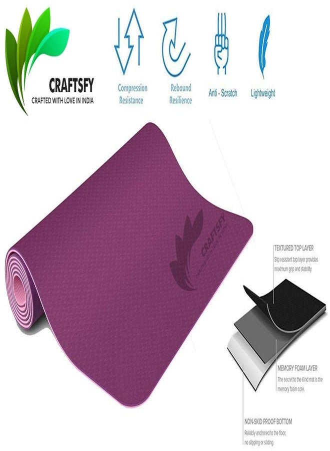 CRAFTSFY TPE Yoga Mat with Carrying Bag and Strap -Dual Layer-Reversible Fitness Mats for Men and Women (Purple and Pink, 72 x24 Inch, 6 mm) - Image 2