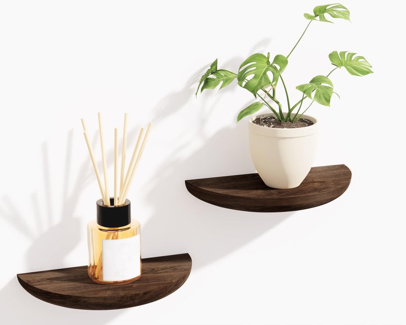 QsQueen Solid Wood Half Round Floating Wall Shelves | Elegant Floating Shelves, Elevate Your Space. Perfect for Living Rooms, Bathrooms, Bedrooms, Offices, Children's Rooms - Image 1