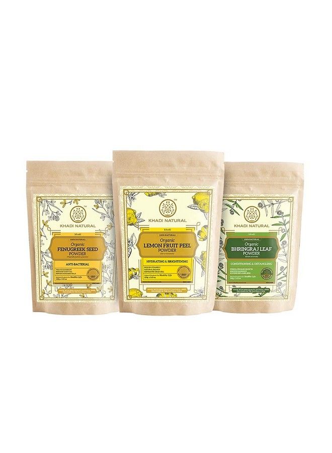 Khadi Natural Organic Powder Pack Of 3 (Lemon + Fenugreek + Brahmi) (Net Qt. 3X100) 300Gm - Image 1