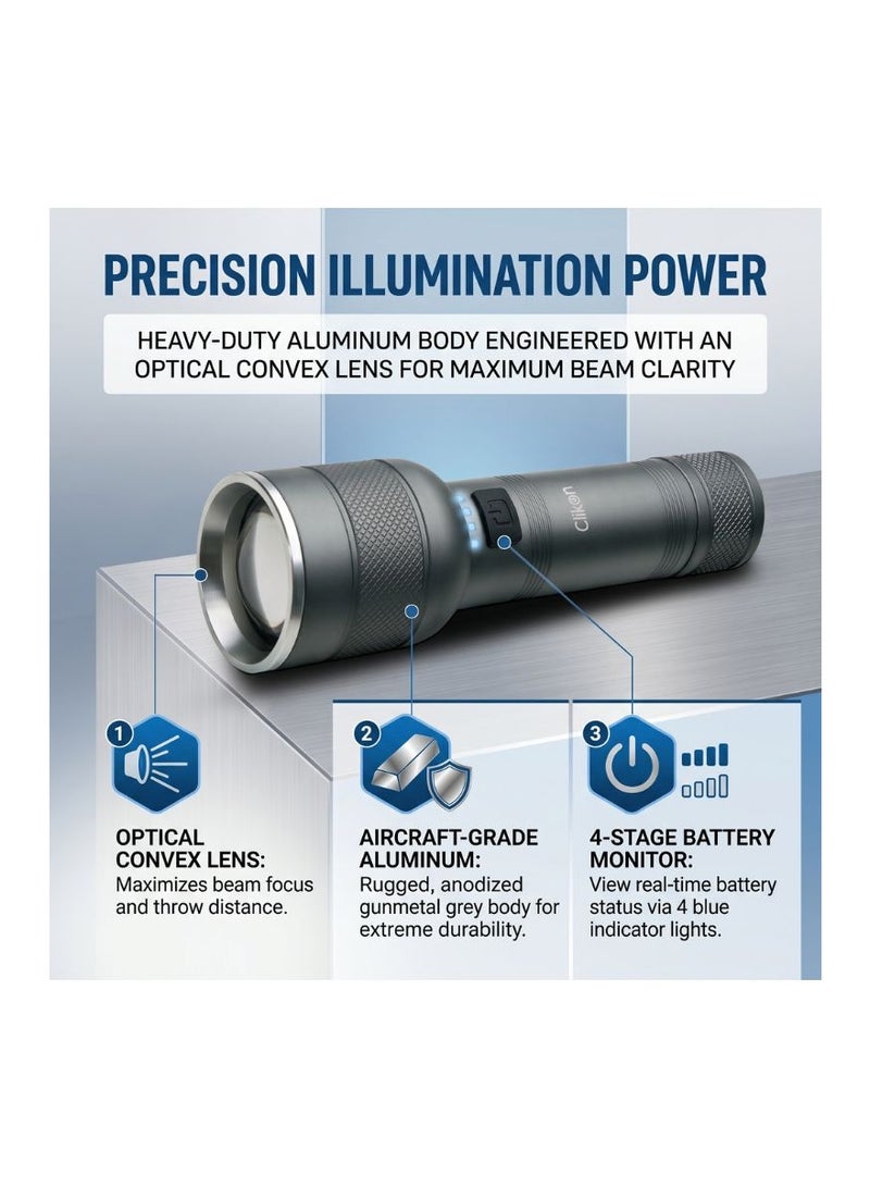 Clikon LumaRay Zoom In Zoom Out LED Flashlight 10W, 800 Lumens, 1500mAh Rechargeable Lithium Battery, Type-C USB, IPX44 Rainproof - Image 5