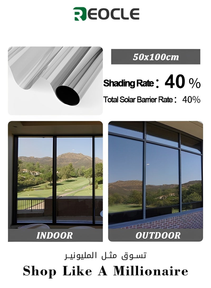 REOCLE Heat Control Window Film Window Tinting Film One Way Privacy Mirror Reflective Film with Sun Blocking Blackout & UV Protection for Home Office - Image 1