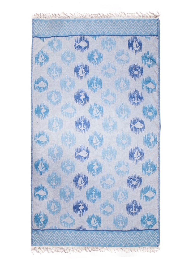 Anemoss - ANEMOSS Anchor Patterned Turkish Peshtemal, 100% Cotton, Free of Microfiber, Synthetic and Polyester, Soft, Quick Dry, Versatile Beach, Pool and Bath Peshtemal, for Kids and Adults, 39x70 in, 100x180 cm - Image 1
