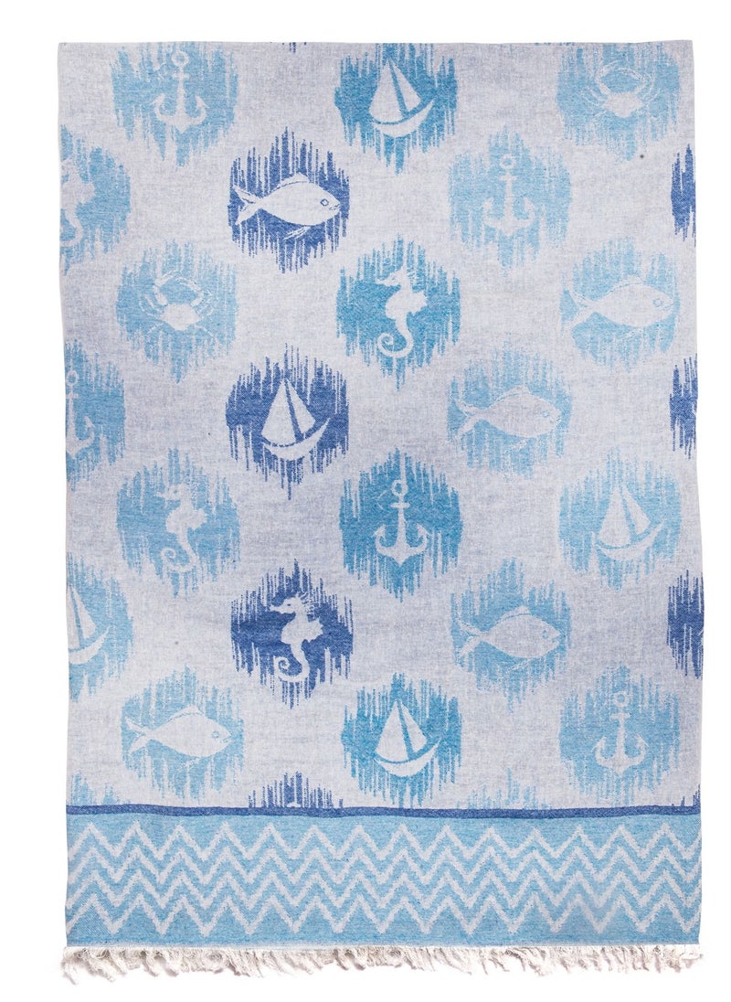 Anemoss - ANEMOSS Anchor Patterned Turkish Peshtemal, 100% Cotton, Free of Microfiber, Synthetic and Polyester, Soft, Quick Dry, Versatile Beach, Pool and Bath Peshtemal, for Kids and Adults, 39x70 in, 100x180 cm - Image 1