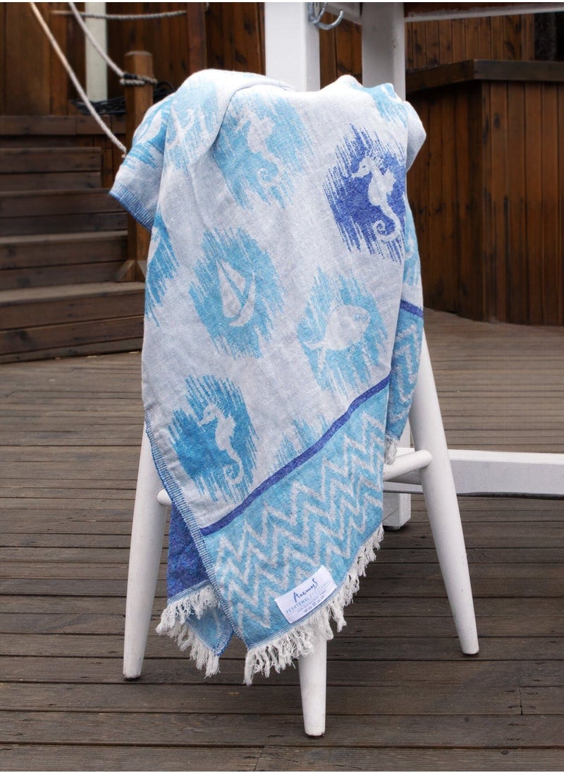 Anemoss - ANEMOSS Anchor Patterned Turkish Peshtemal, 100% Cotton, Free of Microfiber, Synthetic and Polyester, Soft, Quick Dry, Versatile Beach, Pool and Bath Peshtemal, for Kids and Adults, 39x70 in, 100x180 cm - Image 1
