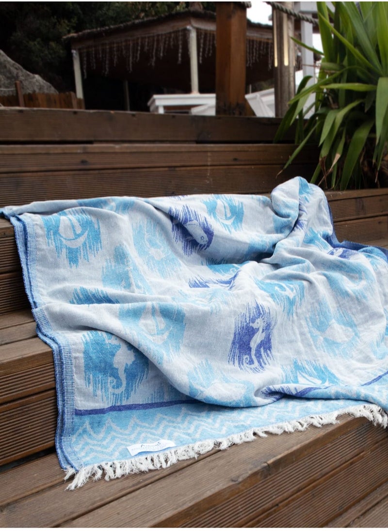 Anemoss - ANEMOSS Anchor Patterned Turkish Peshtemal, 100% Cotton, Free of Microfiber, Synthetic and Polyester, Soft, Quick Dry, Versatile Beach, Pool and Bath Peshtemal, for Kids and Adults, 39x70 in, 100x180 cm - Image 1