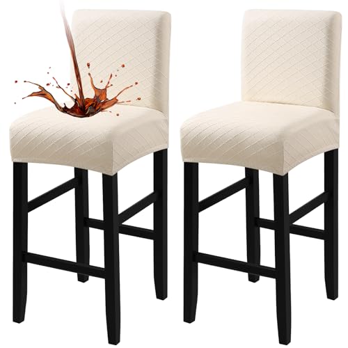 Fuloon Waterproof Bar Stool Covers 2 PCS Stretch Pub Tall Chair Slipcover with Backs Counter Chair Cover Barstool Slipcovers Removable Washable Beige 2 PCS - Image 1