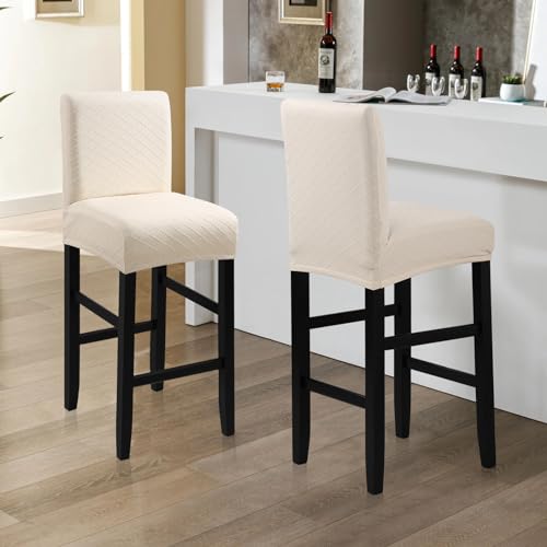 Fuloon Waterproof Bar Stool Covers 2 PCS Stretch Pub Tall Chair Slipcover with Backs Counter Chair Cover Barstool Slipcovers Removable Washable Beige 2 PCS - Image 3