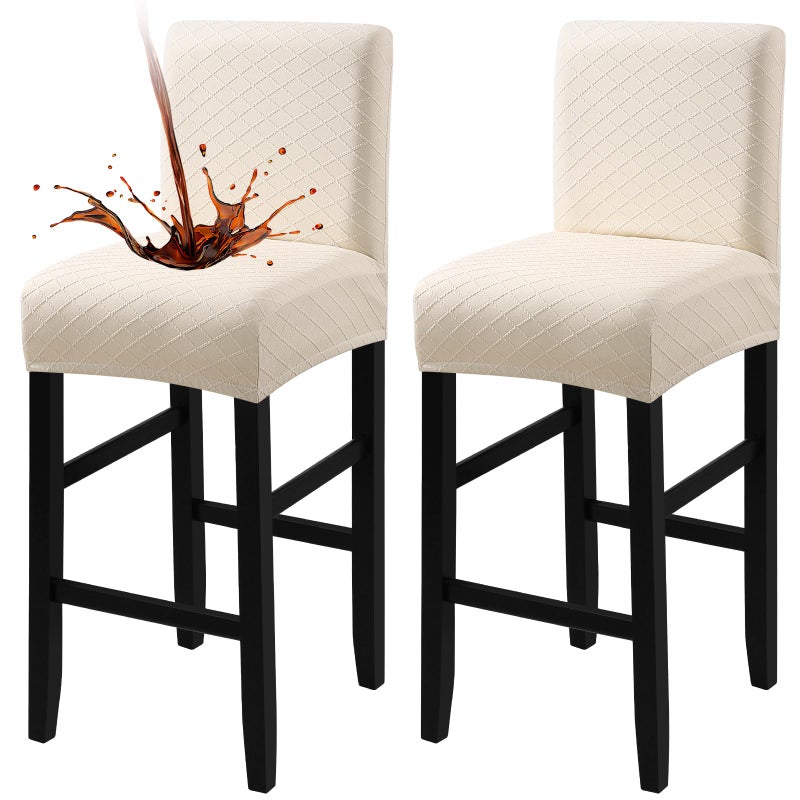 Fuloon Waterproof Bar Stool Covers 2 PCS Stretch Pub Tall Chair Slipcover with Backs Counter Chair Cover Barstool Slipcovers Removable Washable Beige 2 PCS - Image 2
