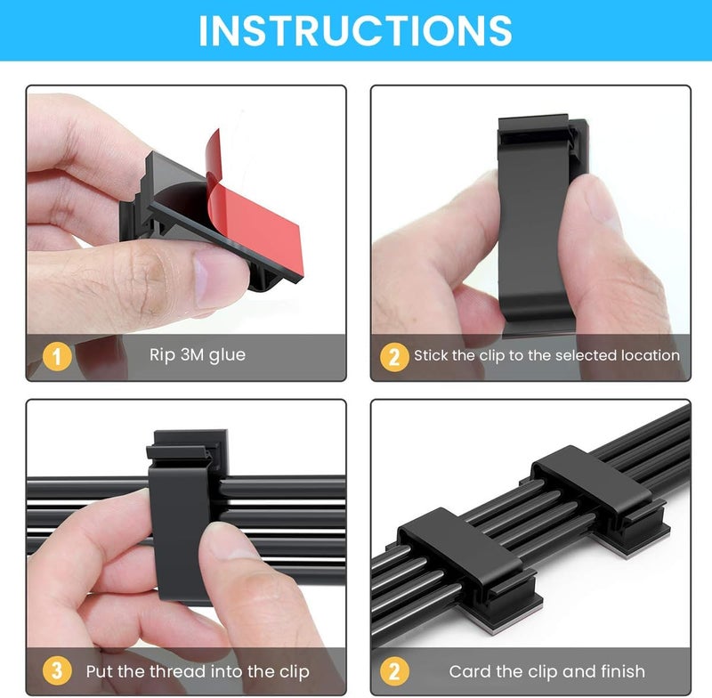 HASTHIP 50Pcs Cable Management Clips, Adhesive Cable Clips,Wire Holder Organizer, Topavatop X-Large Clips For Under Desk Wire Management, Adhesive Organizer Multiple Cord - Image 4
