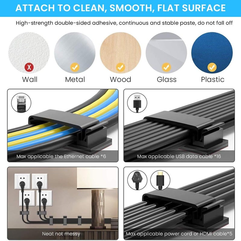 HASTHIP 50Pcs Cable Management Clips, Adhesive Cable Clips,Wire Holder Organizer, Topavatop X-Large Clips For Under Desk Wire Management, Adhesive Organizer Multiple Cord - Image 3