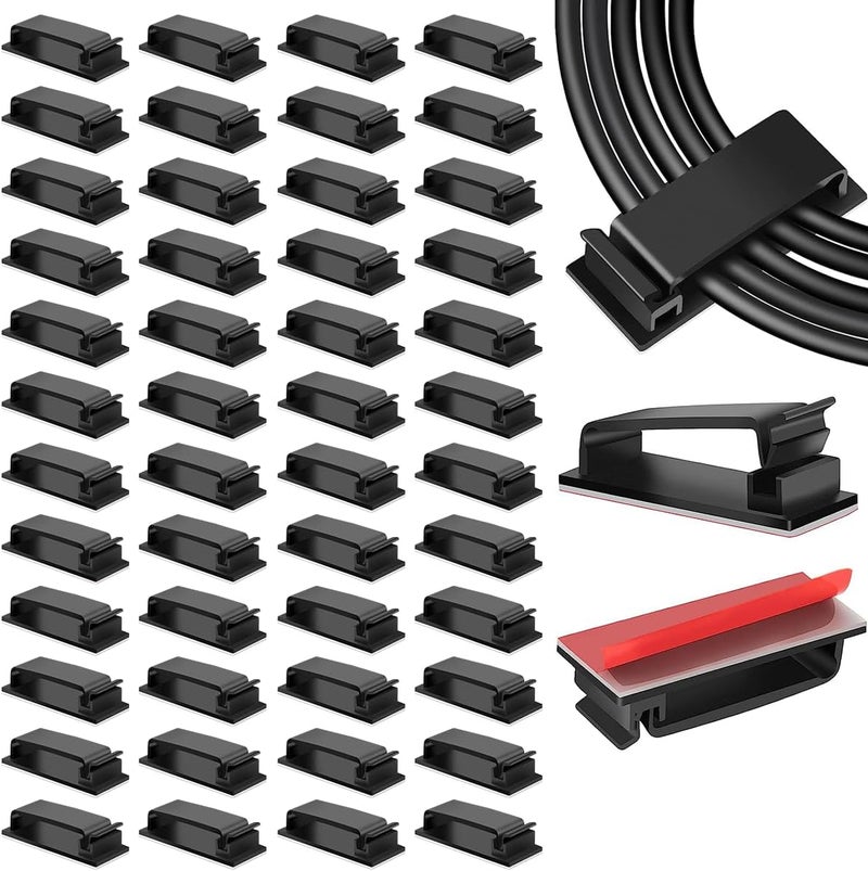 HASTHIP 50Pcs Cable Management Clips, Adhesive Cable Clips,Wire Holder Organizer, Topavatop X-Large Clips For Under Desk Wire Management, Adhesive Organizer Multiple Cord - Image 1