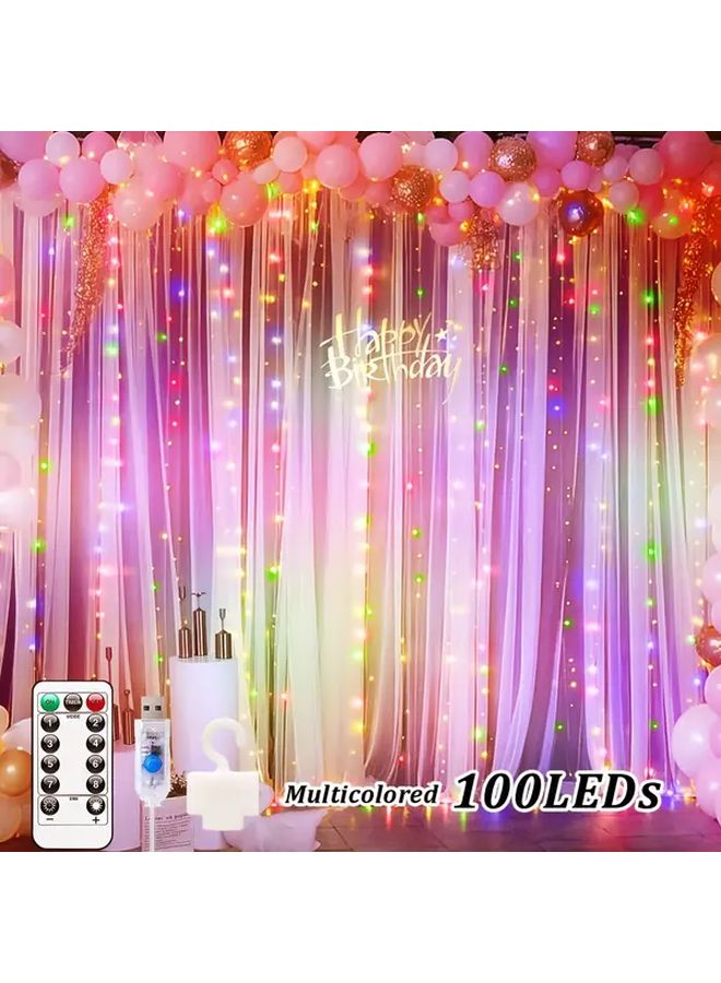 2pcs Multicolor LED USB Curtain Lights Remote Control 8 Modes For Indoor Decor - Image 1