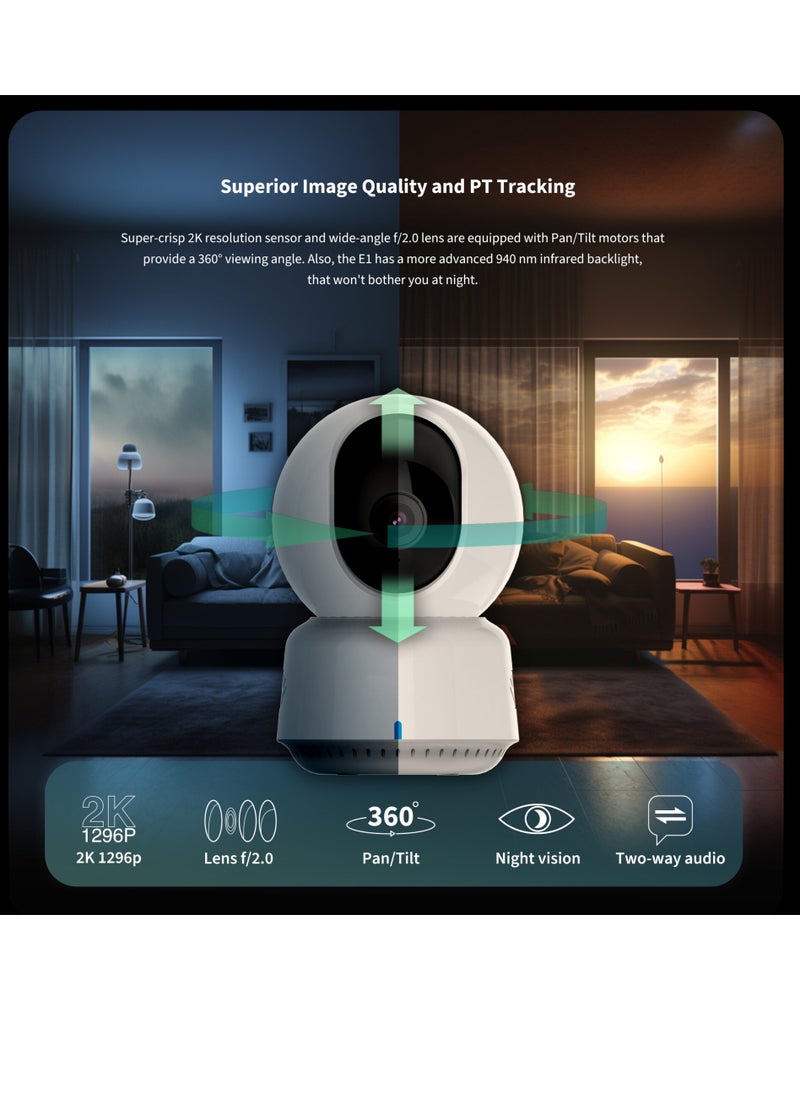 Aqara - Aqara 2K Indoor Security Camera E1,HomeKit Secure Video Indoor Camera,Two-Way Audio,Night Vision,Person Tracking,Wi-Fi 6,Supports HomeKit, Alexa and IFTTT-Global version White - Image 1