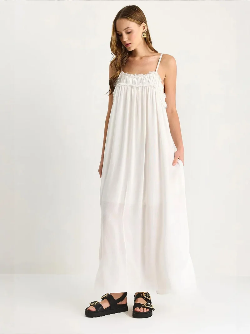 Bianco Lucci LUCCI Embroidered Square Collar Maxi Dress