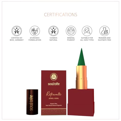 SoulTree Ratnavalli Sauparna Jewel Kohl | Green Emerald Kajal | All-Day Comfort Wear | Pearl Powder & Organic Ghee Enriched | Ayurvedic Formula | 3g - Image 5