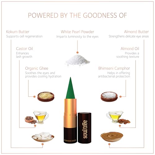 SoulTree Ratnavalli Sauparna Jewel Kohl | Green Emerald Kajal | All-Day Comfort Wear | Pearl Powder & Organic Ghee Enriched | Ayurvedic Formula | 3g - Image 2