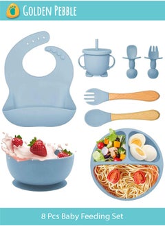 bbet Baby Feeding Set, 8 Pcs Baby Tableware Set, BabFood grade Silicone Baby Cutlery and Plates Set, Non-Slip Infant Dinnerware Set, Baby Self Feeding Utensilsy  - Image 1