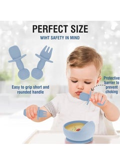 bbet Baby Feeding Set, 8 Pcs Baby Tableware Set, BabFood grade Silicone Baby Cutlery and Plates Set, Non-Slip Infant Dinnerware Set, Baby Self Feeding Utensilsy  - Image 5