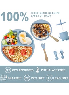bbet Baby Feeding Set, 8 Pcs Baby Tableware Set, BabFood grade Silicone Baby Cutlery and Plates Set, Non-Slip Infant Dinnerware Set, Baby Self Feeding Utensilsy  - Image 2