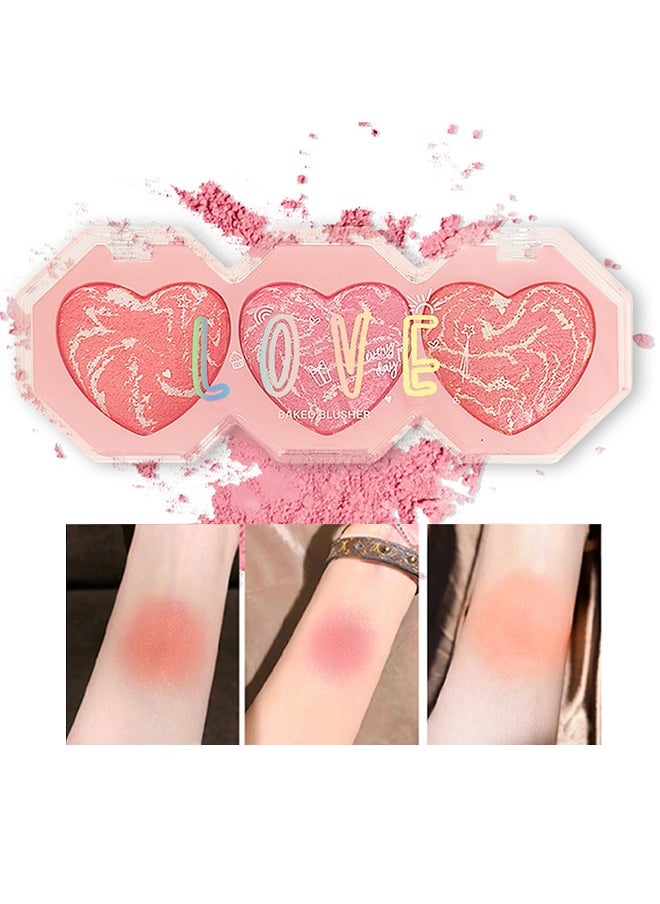 MOOYAM - Baked Blusher-Three Color Heart Blush, Highlight Eyeshadow, Relief Eyeshadow Tray, Durable Waterproof And Sweat Resistant Makeup, Natural Three Dimensional, Soft Feeling The Apply On Your Face - Image 1