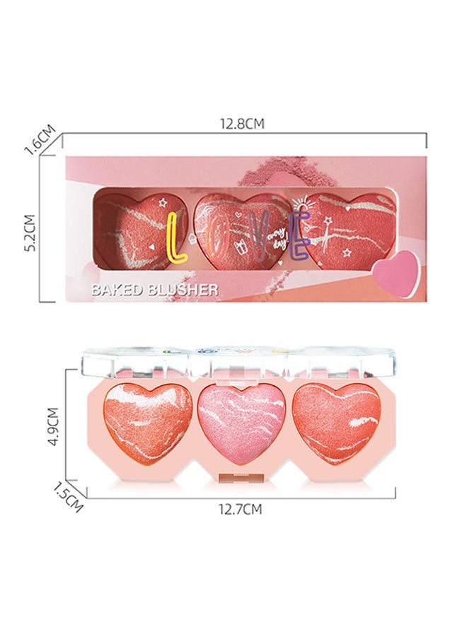 MOOYAM - Baked Blusher-Three Color Heart Blush, Highlight Eyeshadow, Relief Eyeshadow Tray, Durable Waterproof And Sweat Resistant Makeup, Natural Three Dimensional, Soft Feeling The Apply On Your Face - Image 1