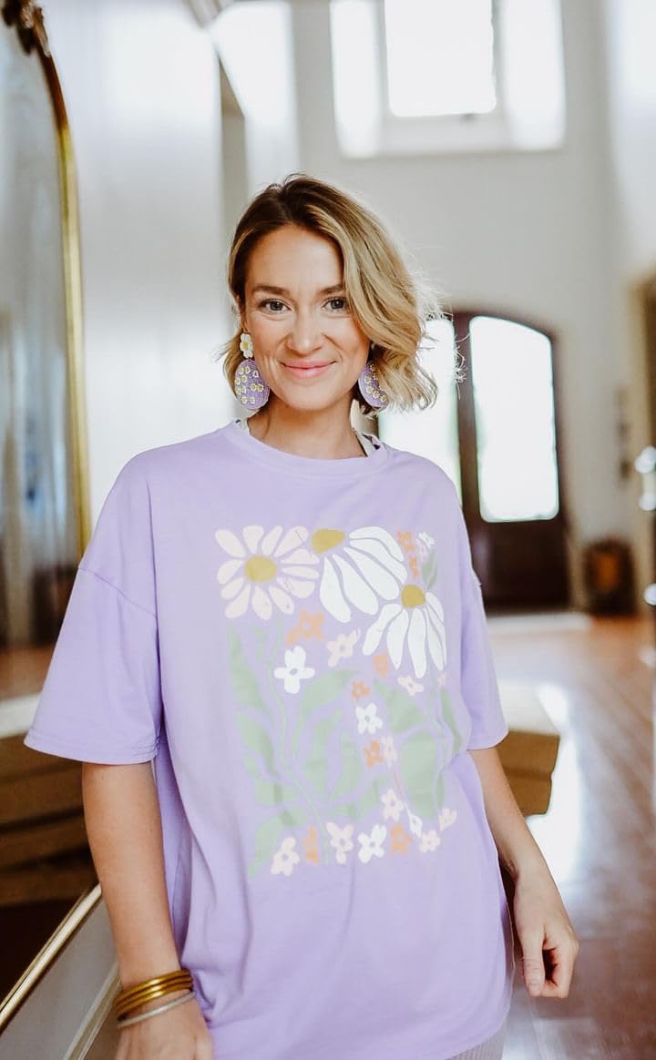 MHTOR Wildflowers Shirt for Women Oversized Vintage Floral T Shirts Inspirational Graphic Tees Summer Casual Loose Beach Tops(Small,Purple) - Image 5