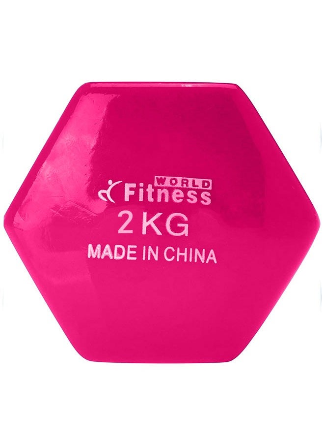 Fitness World Weightlifting dumbbell made of vinyl, 2 kg, pink color  - Image 2