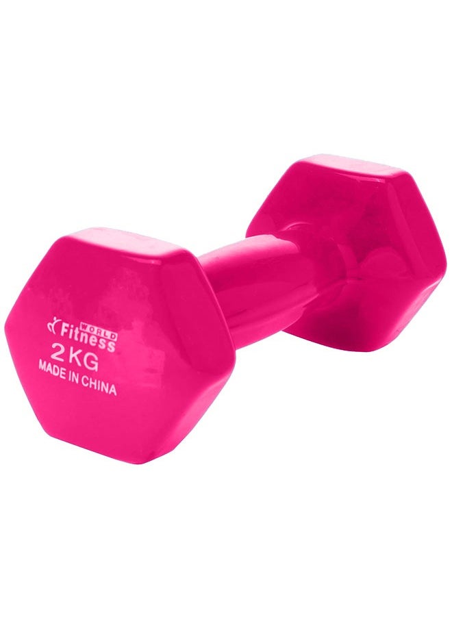 Fitness World Weightlifting dumbbell made of vinyl, 2 kg, pink color  - Image 1