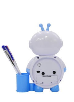 BABAZAM Modern Analog Battery Powered Alarm Clock Robot in Style with Pen Holder Battery Powered for Home Office Students Kids Bedroom Blue  - Image 4