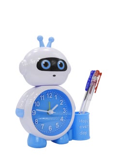 BABAZAM Modern Analog Battery Powered Alarm Clock Robot in Style with Pen Holder Battery Powered for Home Office Students Kids Bedroom Blue  - Image 2