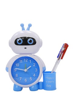 BABAZAM Modern Analog Battery Powered Alarm Clock Robot in Style with Pen Holder Battery Powered for Home Office Students Kids Bedroom Blue  - Image 3