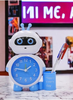 BABAZAM Modern Analog Battery Powered Alarm Clock Robot in Style with Pen Holder Battery Powered for Home Office Students Kids Bedroom Blue  - Image 5