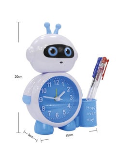 BABAZAM Modern Analog Battery Powered Alarm Clock Robot in Style with Pen Holder Battery Powered for Home Office Students Kids Bedroom Blue  - Image 1