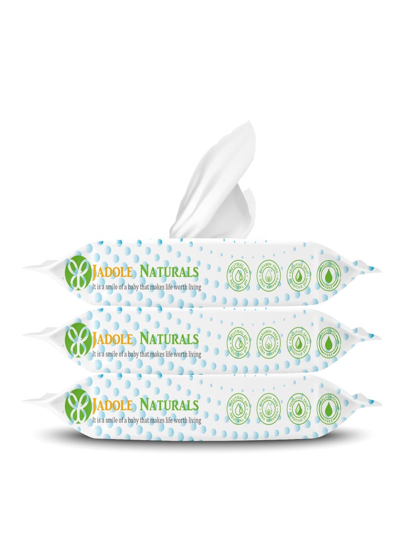 Jadole Naturals Large Textured Aqua Pure Sensitive Hypoallergenic and Unscented Baby Wipes Water - 180 count - Image 1