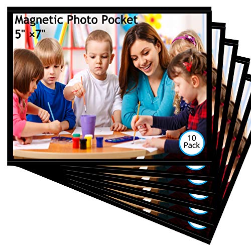 Mositear 10 Pack 5"x7" Premium Magnetic Picture Pockets Frames with Black Holds 5 x 7 inches Photo for Refrigerator - Image 1