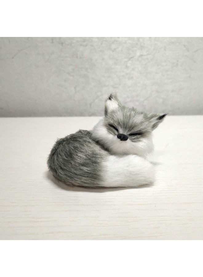 تمثال ثعلب نائم - تمثال ديكوري بفراء صناعي واقعي، هدية حرفية لديكور المنزل (أبيض، بني فاتح، بني غامق، رمادي خيارات) - Image 4