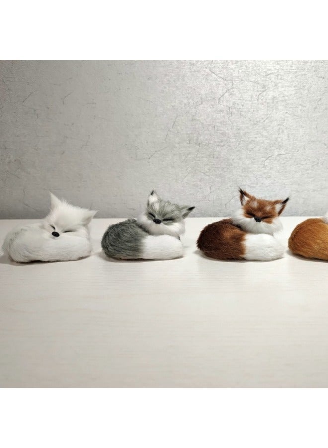 تمثال ثعلب نائم - تمثال ديكوري بفراء صناعي واقعي، هدية حرفية لديكور المنزل (أبيض، بني فاتح، بني غامق، رمادي خيارات) - Image 1