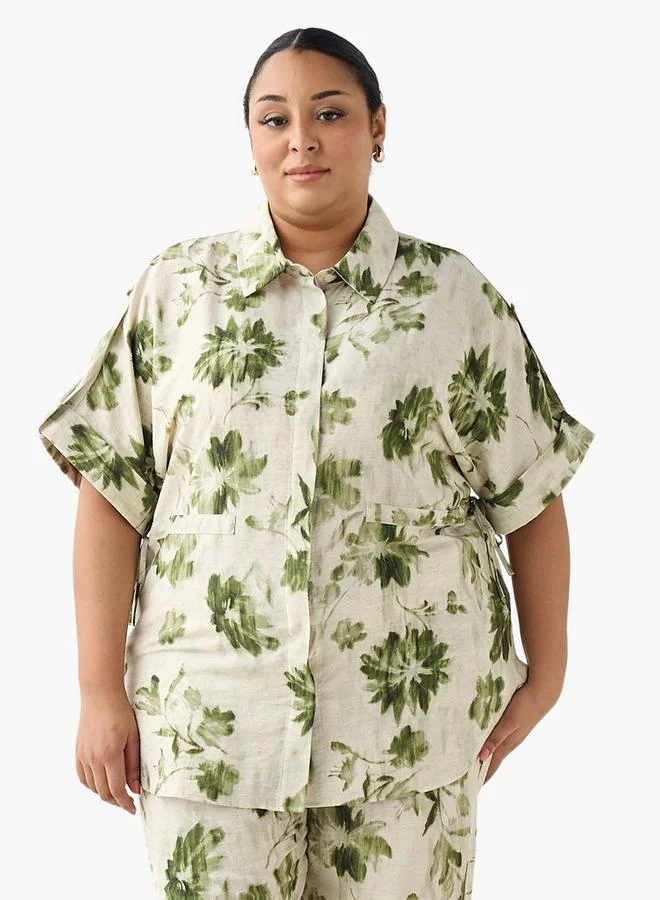  أولا بوبكن Ulla Popken Relaxed Fit Tie-Up Detail Shirt with Floral Print