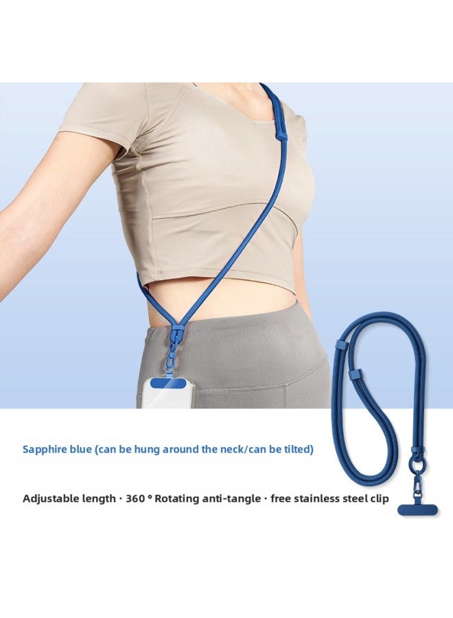 Free Adjusting Mobile Phone Lanyard Hanging Halter Crossbody Outdoor Woven High-end Anti-loss Polyester Rope Multifunctional Telephone Rope-Color:Can Be Hung Around The Neck/cross-body [sapphire Blue] Comes With Stainless Steel Clip - Image 1