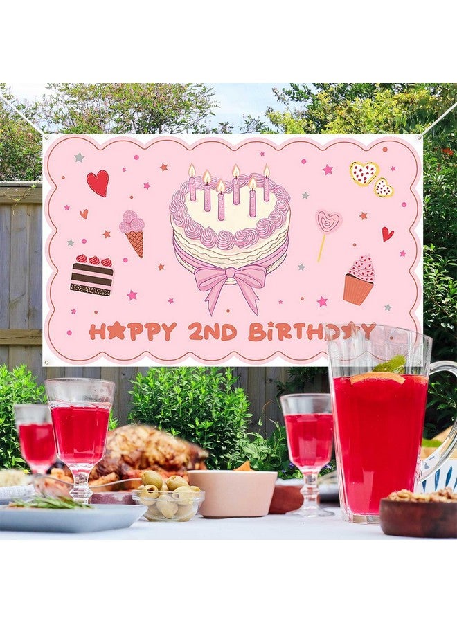 Ticuenicoa Happy 2nd Birthday Banner - 70.8 x 43.3 Inch, Pink Cake Backdrop for Girls,2nd Birthday Party Decorations, Baby Girl Birthday Banner, Colorful Celebration Banner - Image 3