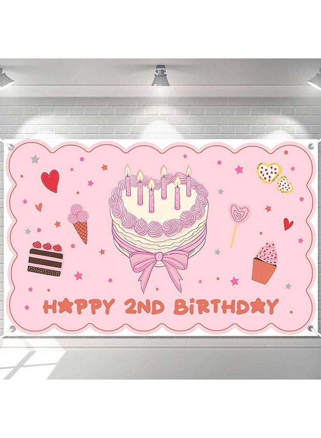 Ticuenicoa Happy 2nd Birthday Banner - 70.8 x 43.3 Inch, Pink Cake Backdrop for Girls,2nd Birthday Party Decorations, Baby Girl Birthday Banner, Colorful Celebration Banner - Image 1