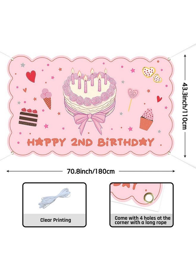 Ticuenicoa Happy 2nd Birthday Banner - 70.8 x 43.3 Inch, Pink Cake Backdrop for Girls,2nd Birthday Party Decorations, Baby Girl Birthday Banner, Colorful Celebration Banner - Image 4
