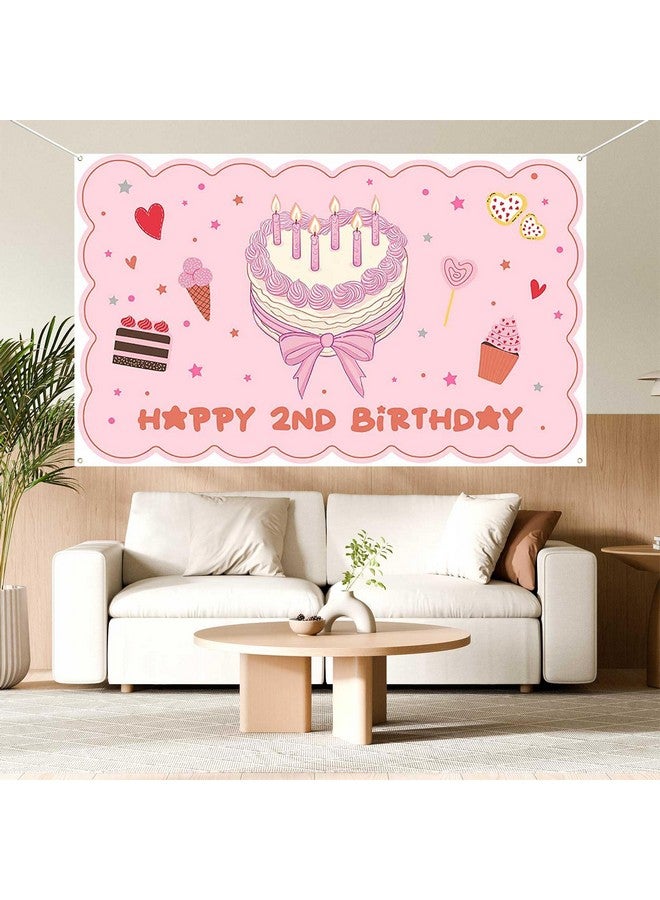 Ticuenicoa Happy 2nd Birthday Banner - 70.8 x 43.3 Inch, Pink Cake Backdrop for Girls,2nd Birthday Party Decorations, Baby Girl Birthday Banner, Colorful Celebration Banner - Image 5
